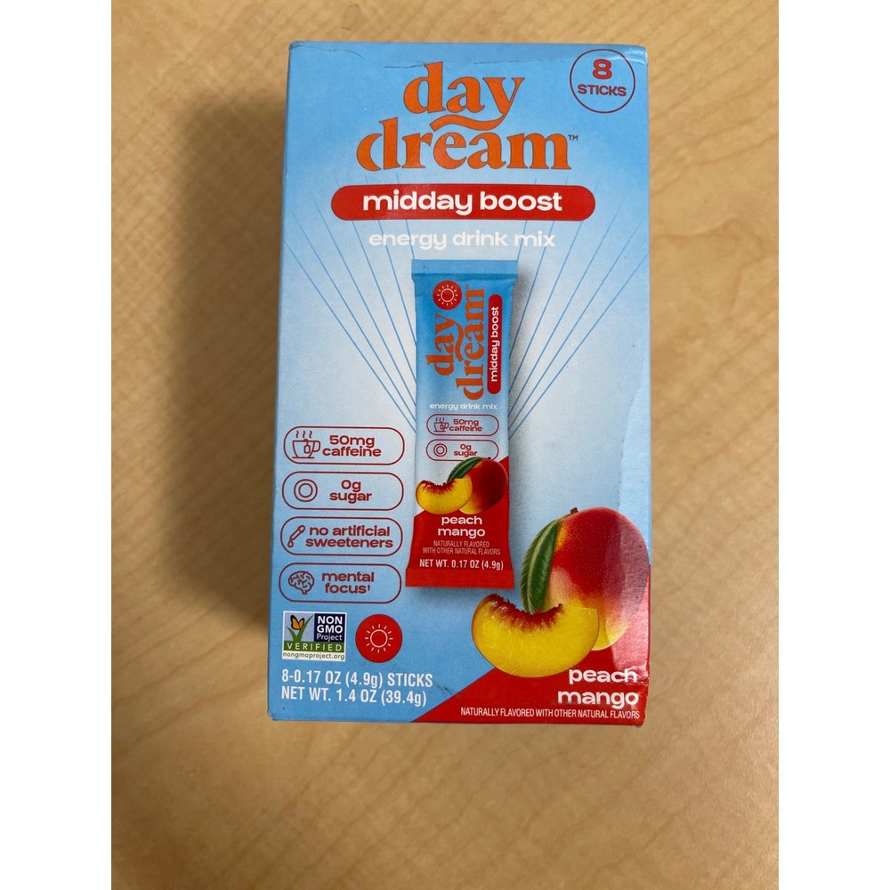 Day Dream Midday Boost Energy Drink Mix Peach Mango 8 Sticks 50mg Caffeine